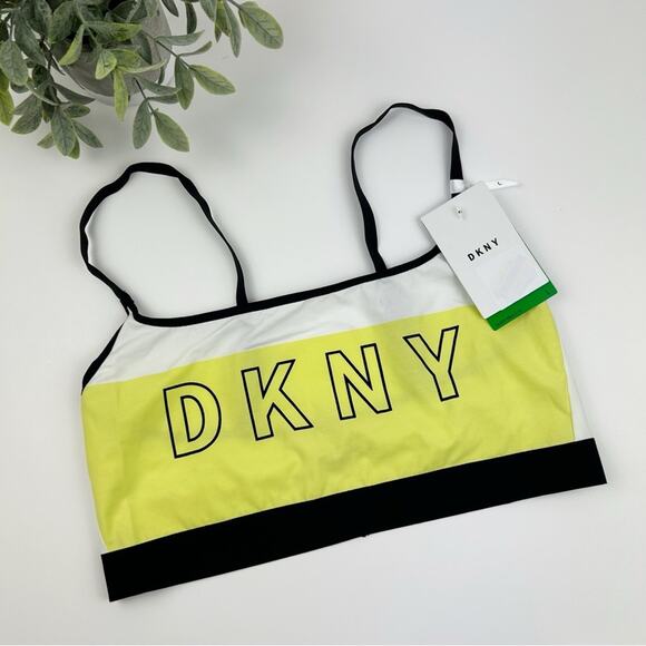 DKNY Cotton Blend Logo Wire-Free Bralette DK4509 Yellow Size Large - Picture 1 of 2